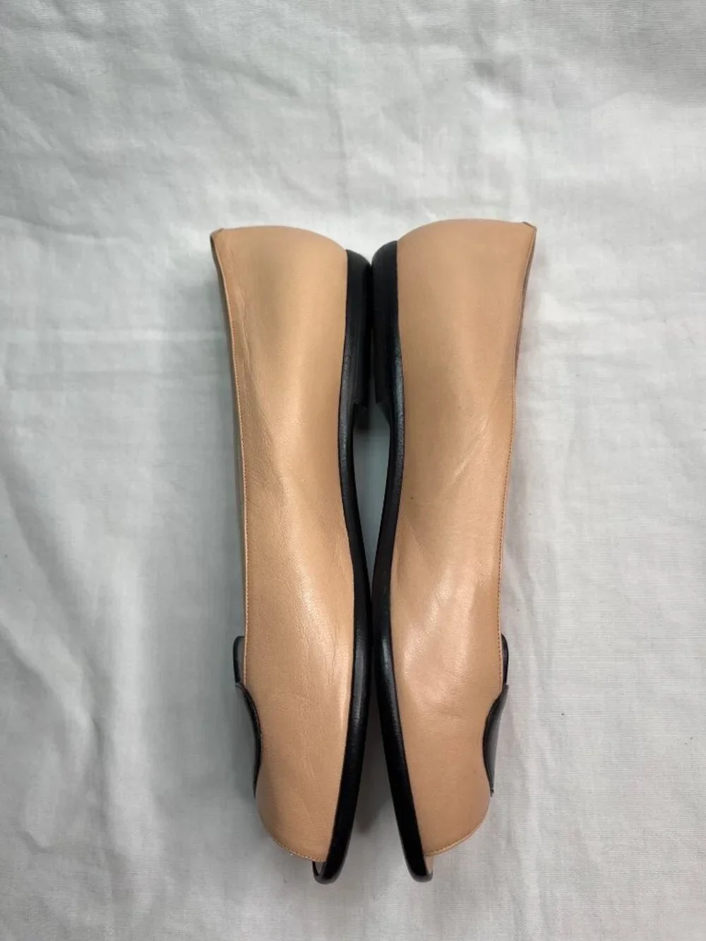 Miss Maud Paris Leather Peep Toe Flats Heart Accent Beige Size 39